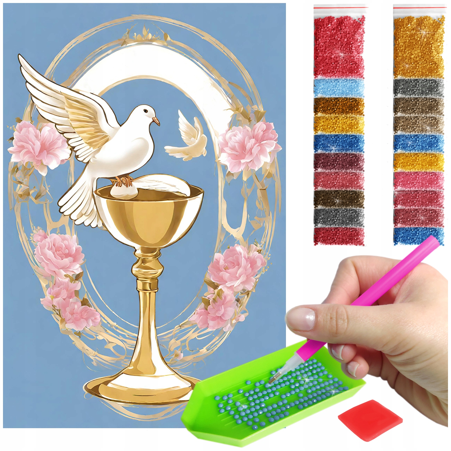 Výšivka Diamond Painting mozaika bílá holubice dárek na přijímání