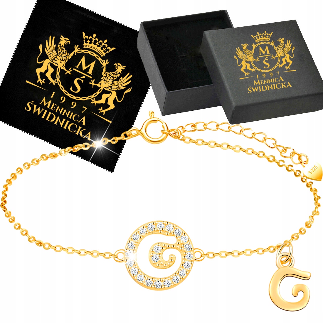 Zlatý náramek Stříbro 925 Dámský Pozlacený Dárek pro ženu Písmeno G