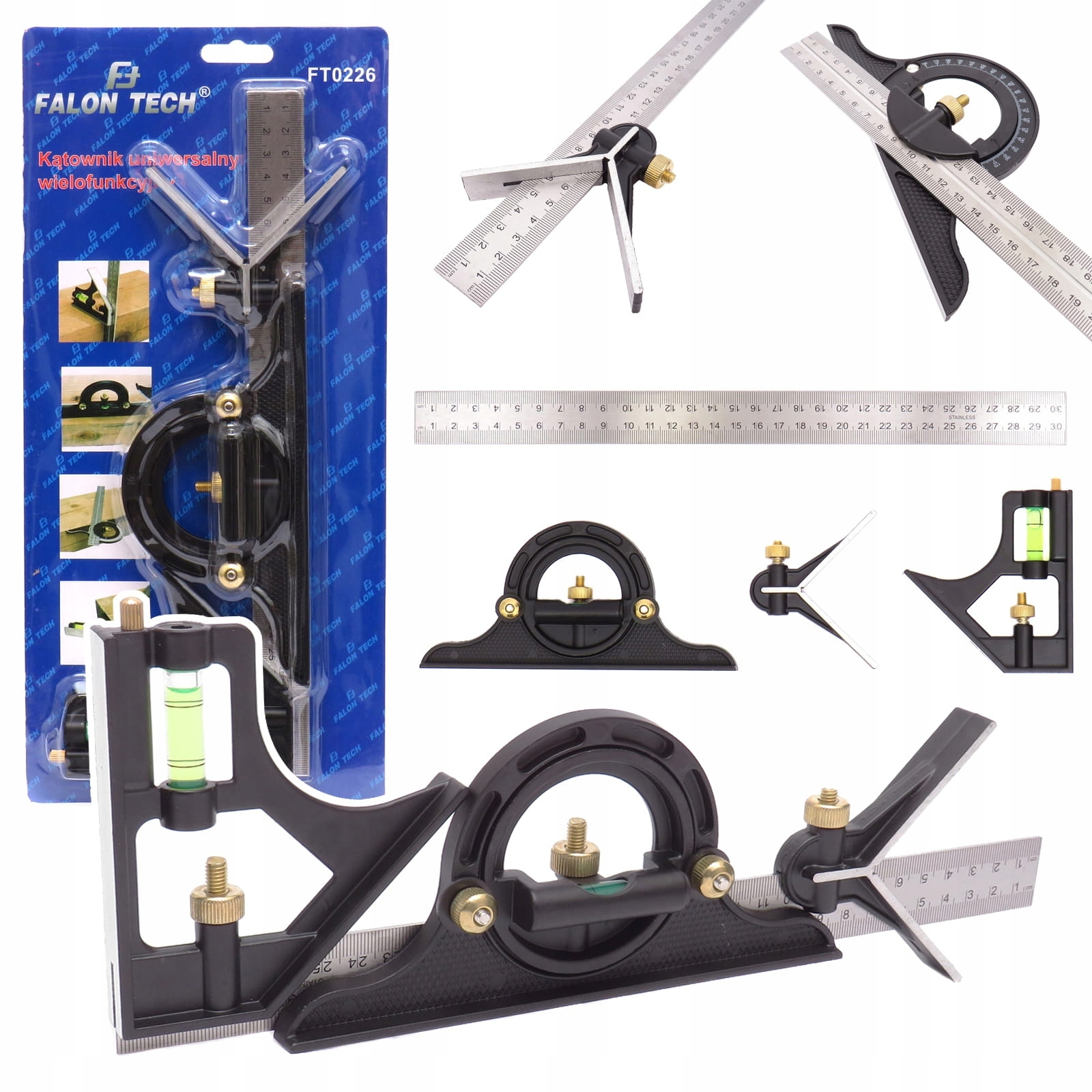 УГОЛЬНИК КОМБИНИРОВАННЫЙ ЛИНЕЙКА 300 мм, ТРАНСПОРТИР 0-180