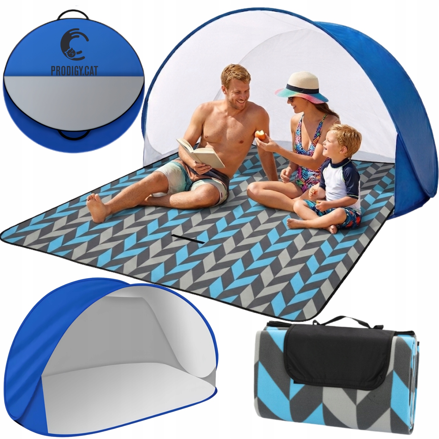 Namiot Plażowy Samorozkładający Duży Zestaw Plażowy XXL 220x120cm Koc