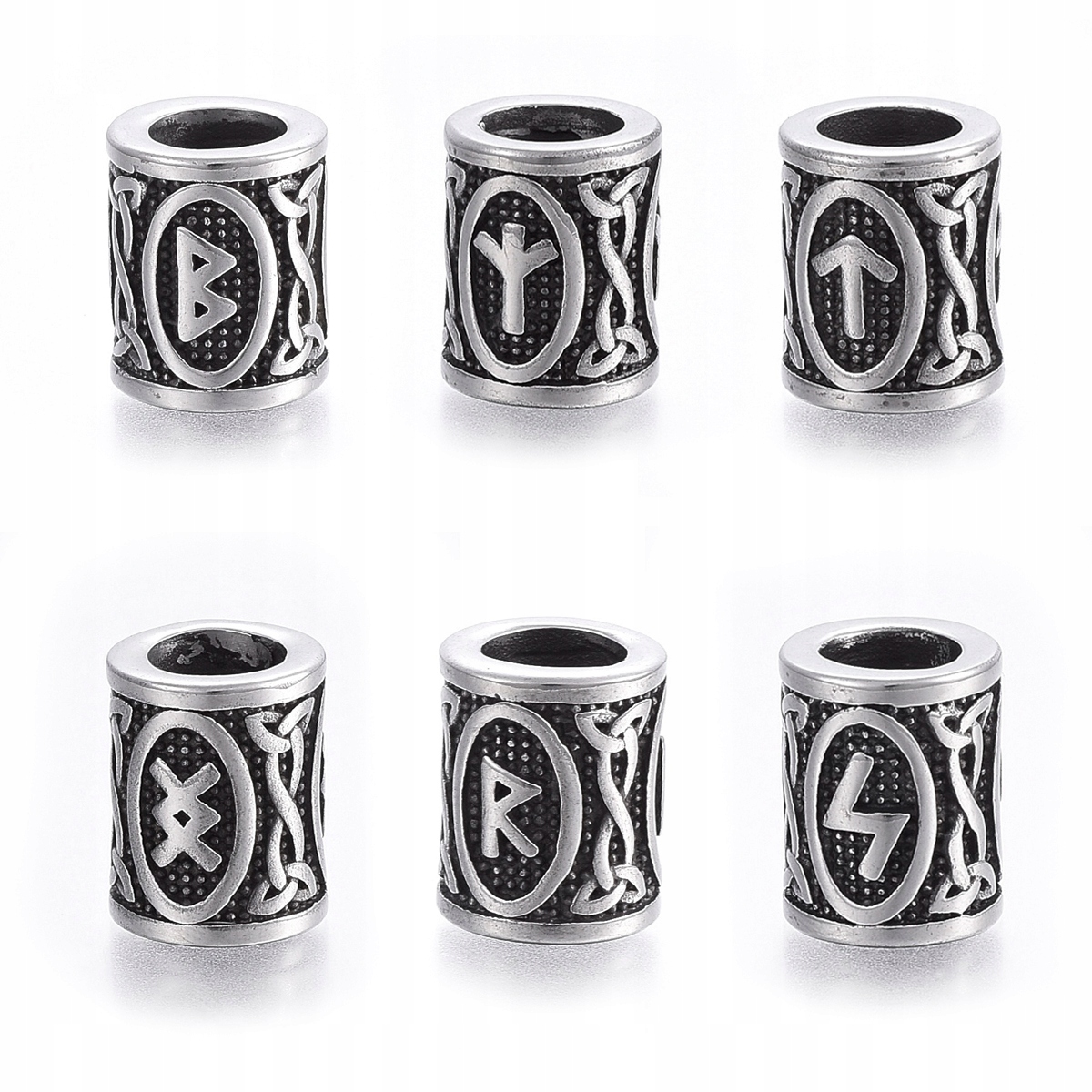 Korálky Skandinávské vikingské runy Futhark, Nerezová Ocel 16x13mm, 6 Ks