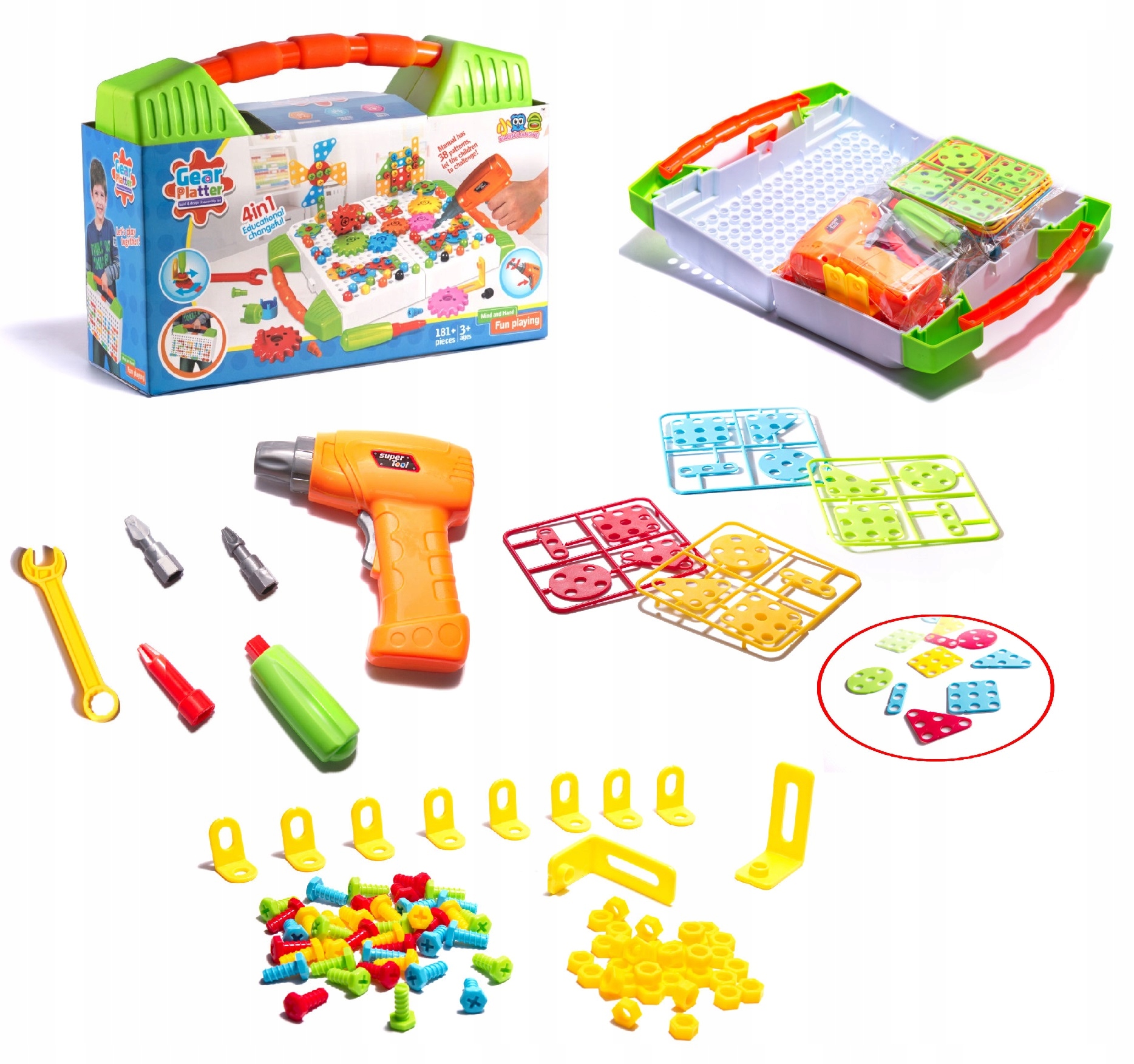 

Zestaw Edukacyjne Puzzle Klocki Wkrętarka 181el