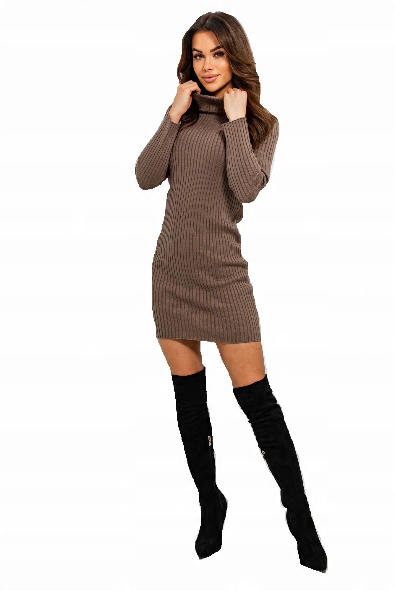 

Sukienka dzianinowa z golfem cappuccino Tmc Moda
