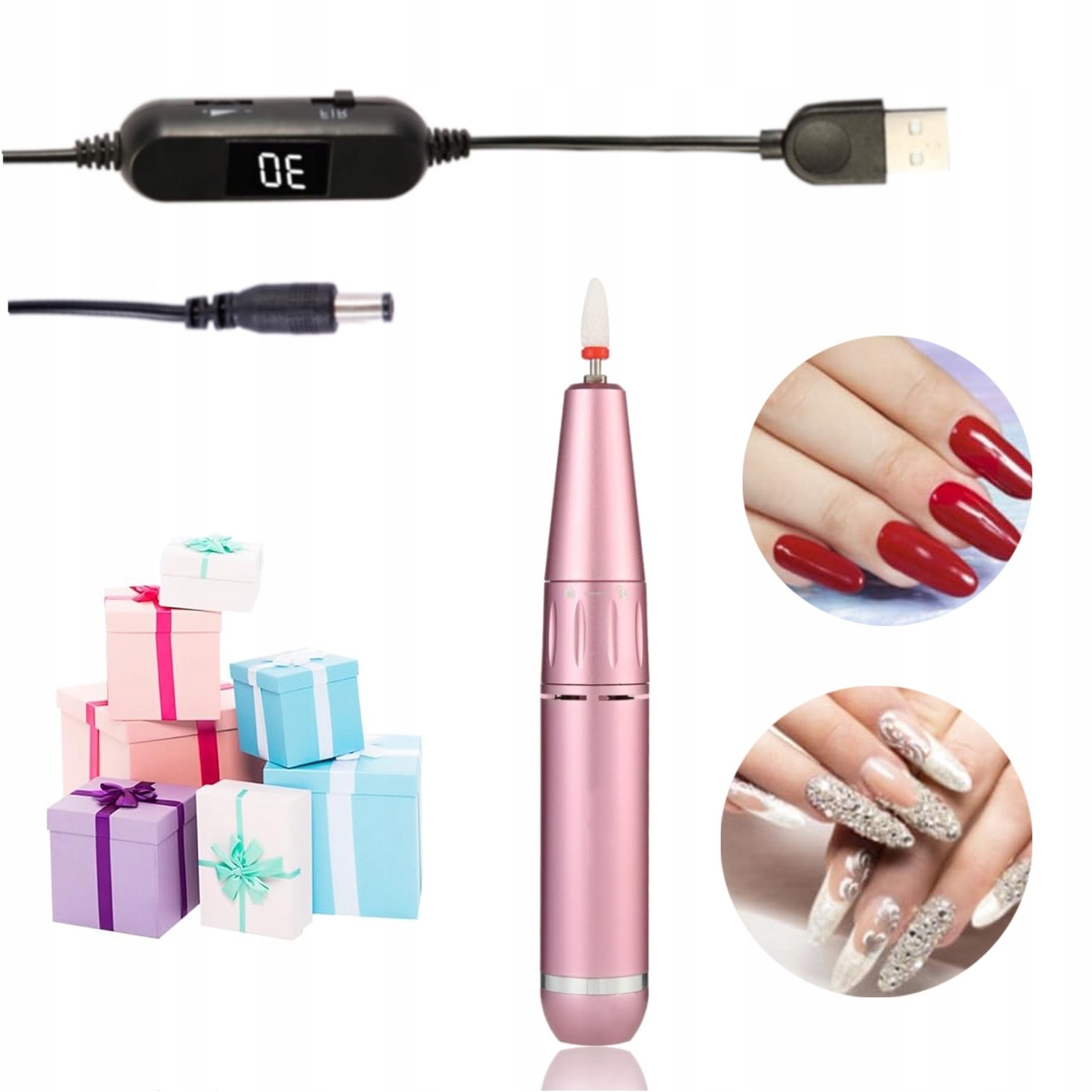 Mini pero na nehty frézka na nehty přenosný manikúrní nástroj bezdrátový speciální dárek