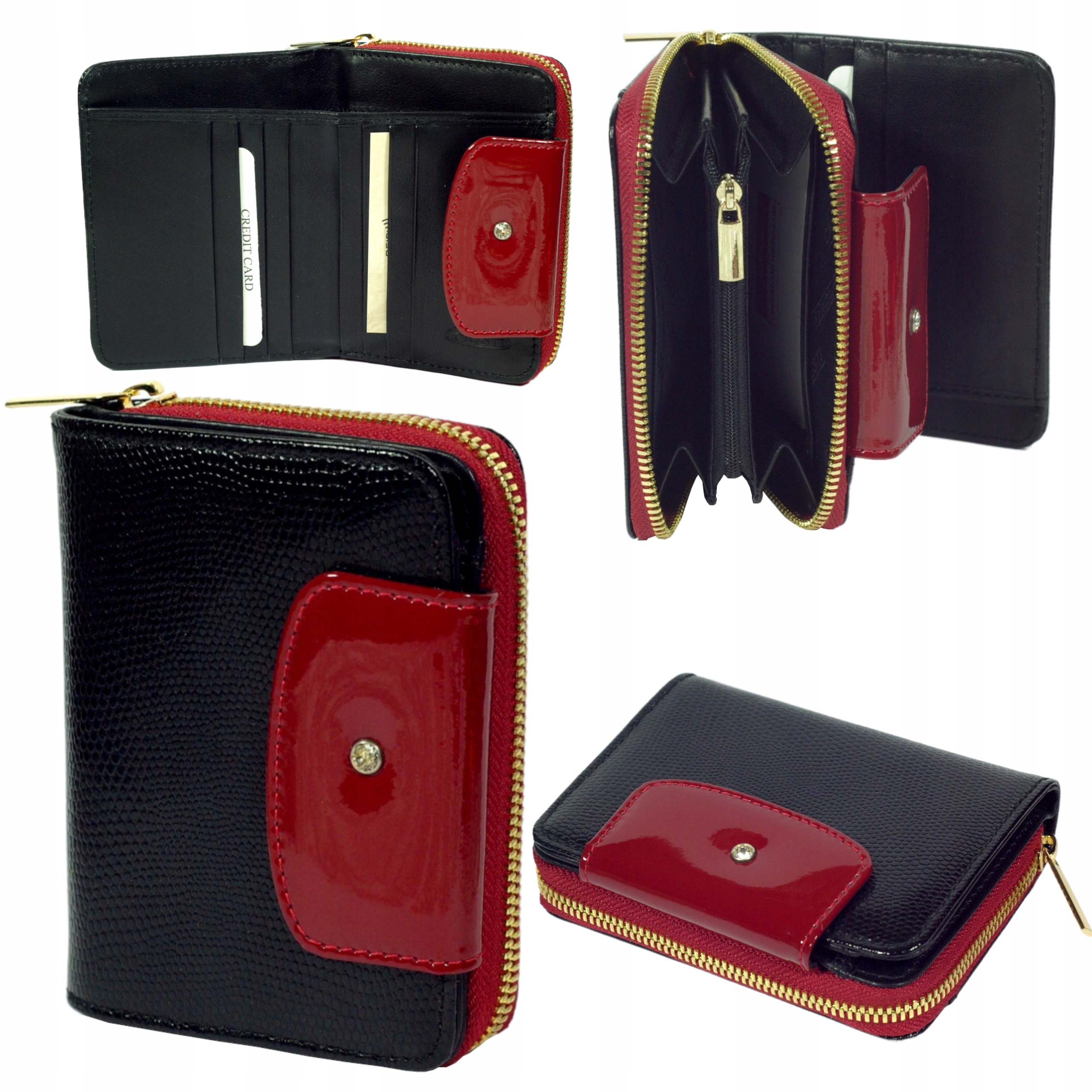 Dámská kožená peněženka velká tmavě modrá krystaly Swarovski polská výroba