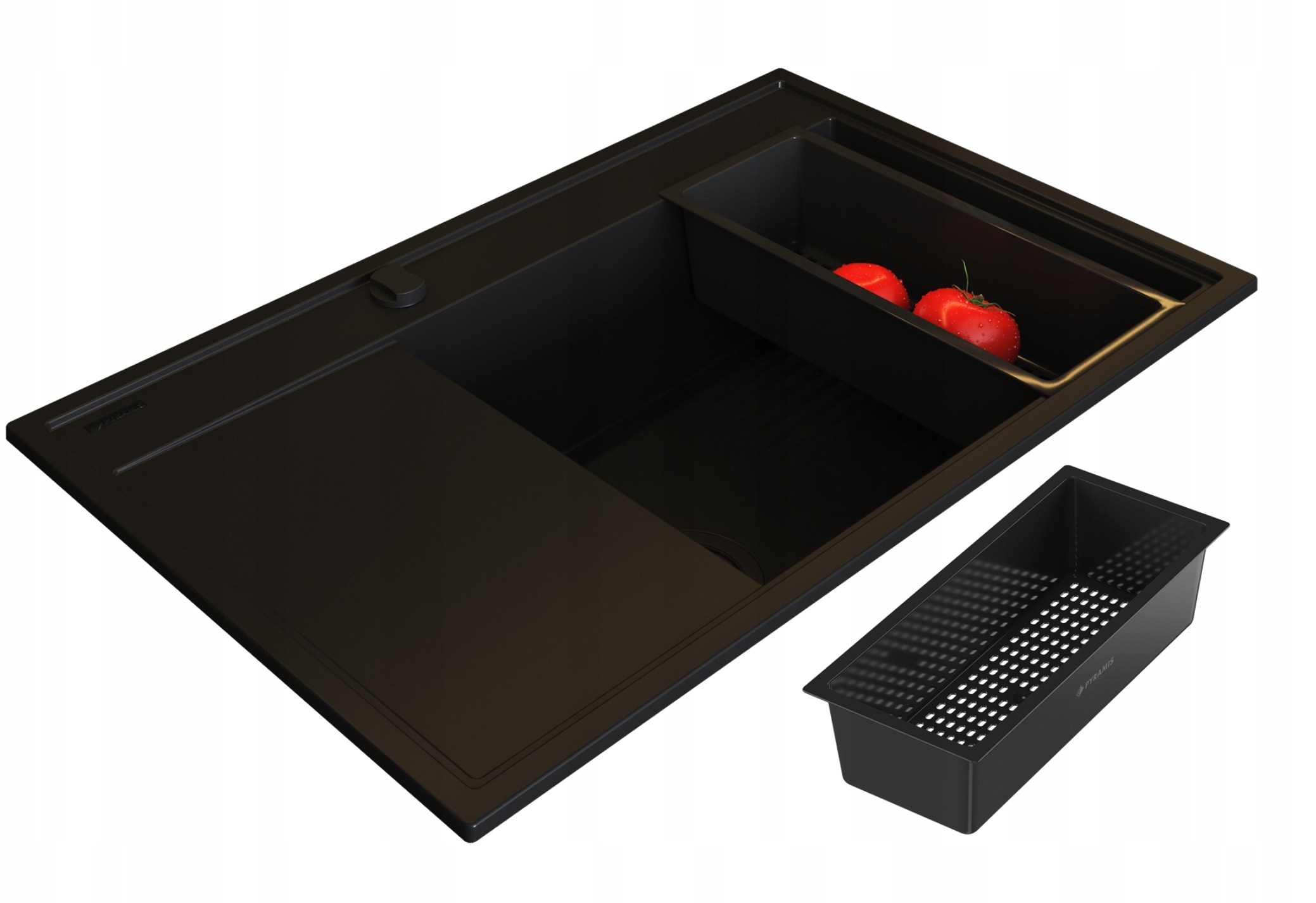 Zlew Granitowy Pyramis Camea 79x50 Black Edition Mat Prawy Wkładka