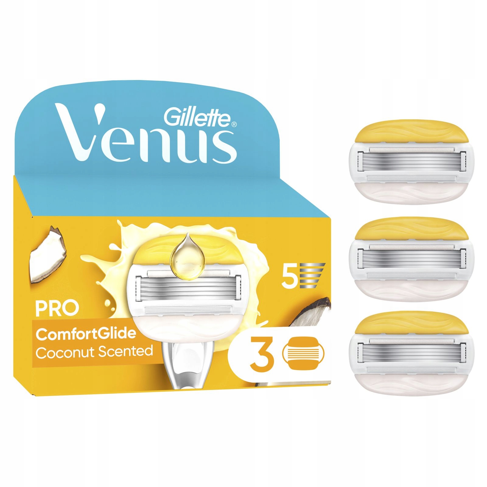 Venus Pro Comfortglide Coconut Olay Břitvy Žlutá/bílá 3 Ks