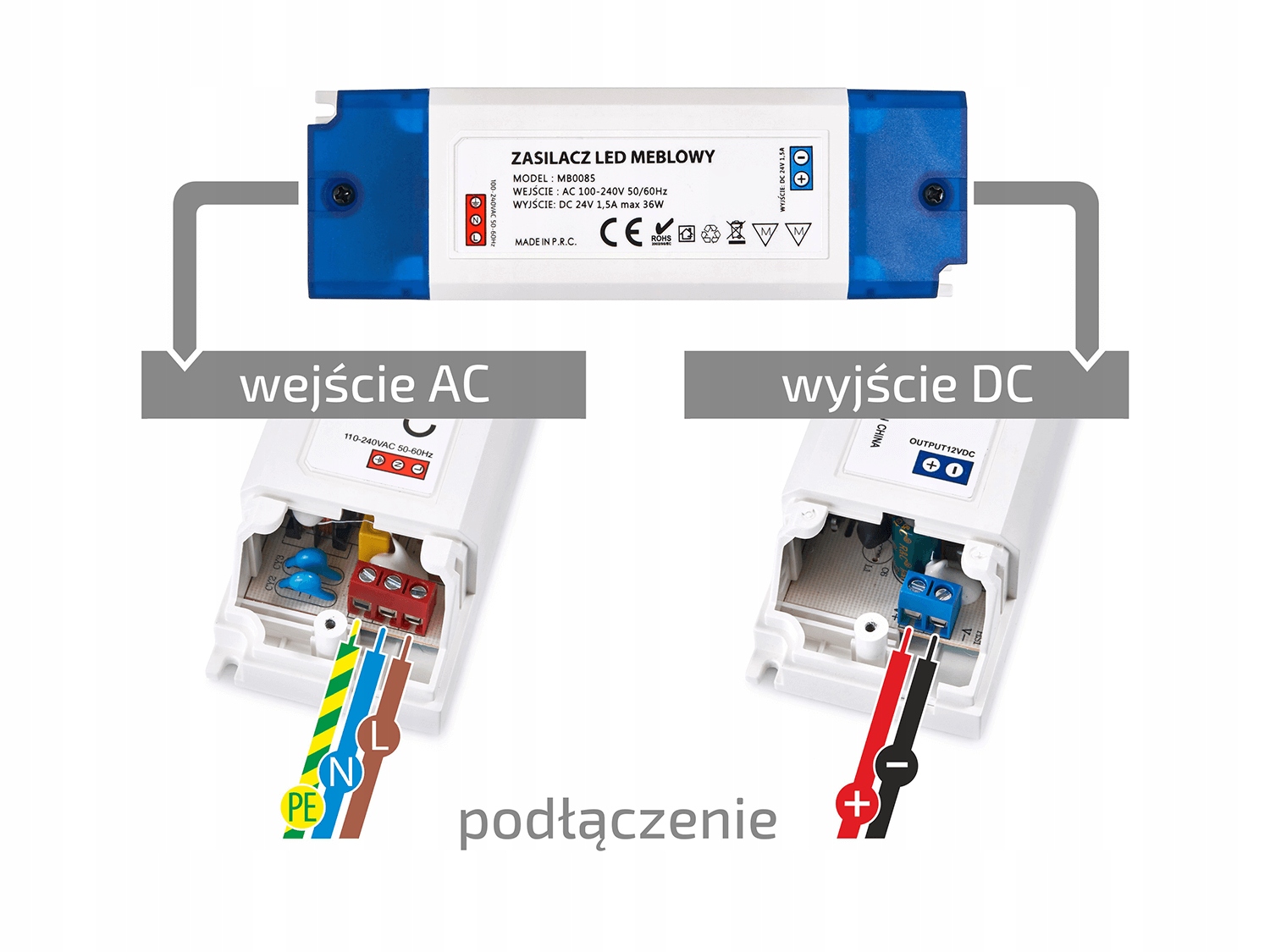 ZASILACZ MEBLOWY 24V 36W 1.5A IP20 Typ zasilacz