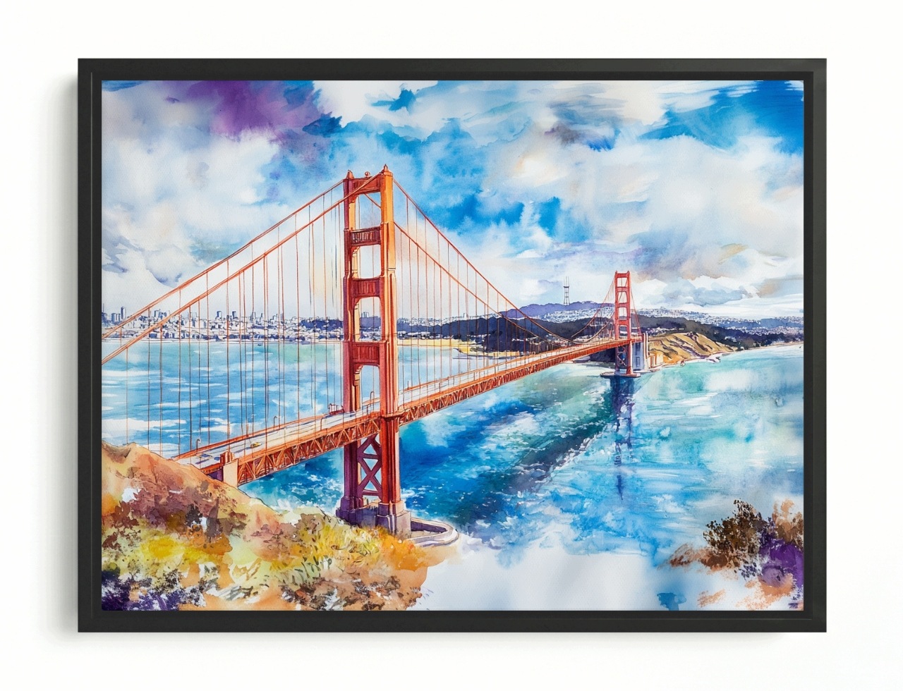 Obraz Rama American Box Golden Gate Bridge San Francisco Akwarela 100x75