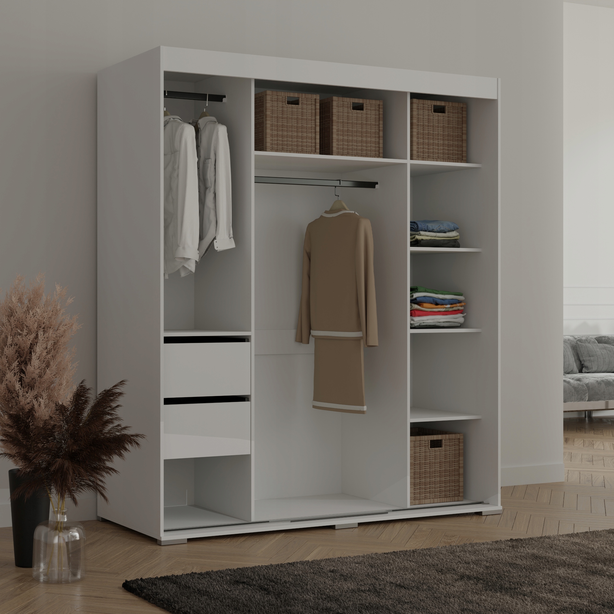 Szafa przesuwna z lustrem Como 3D3L 180 Biała