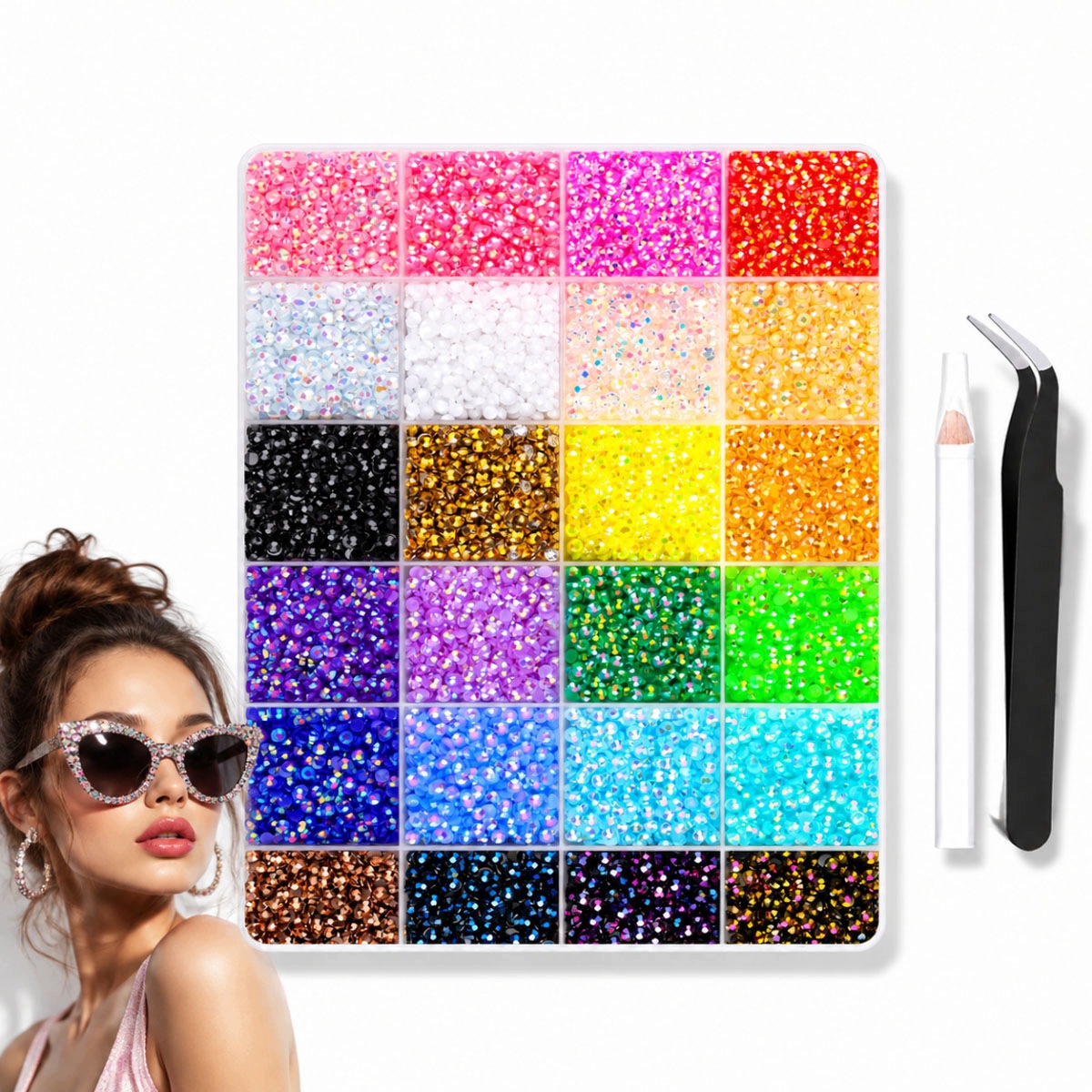 24000 x Zirkony na nehty Skleněné Křišťály Malé Diamanty Opalizující Mix