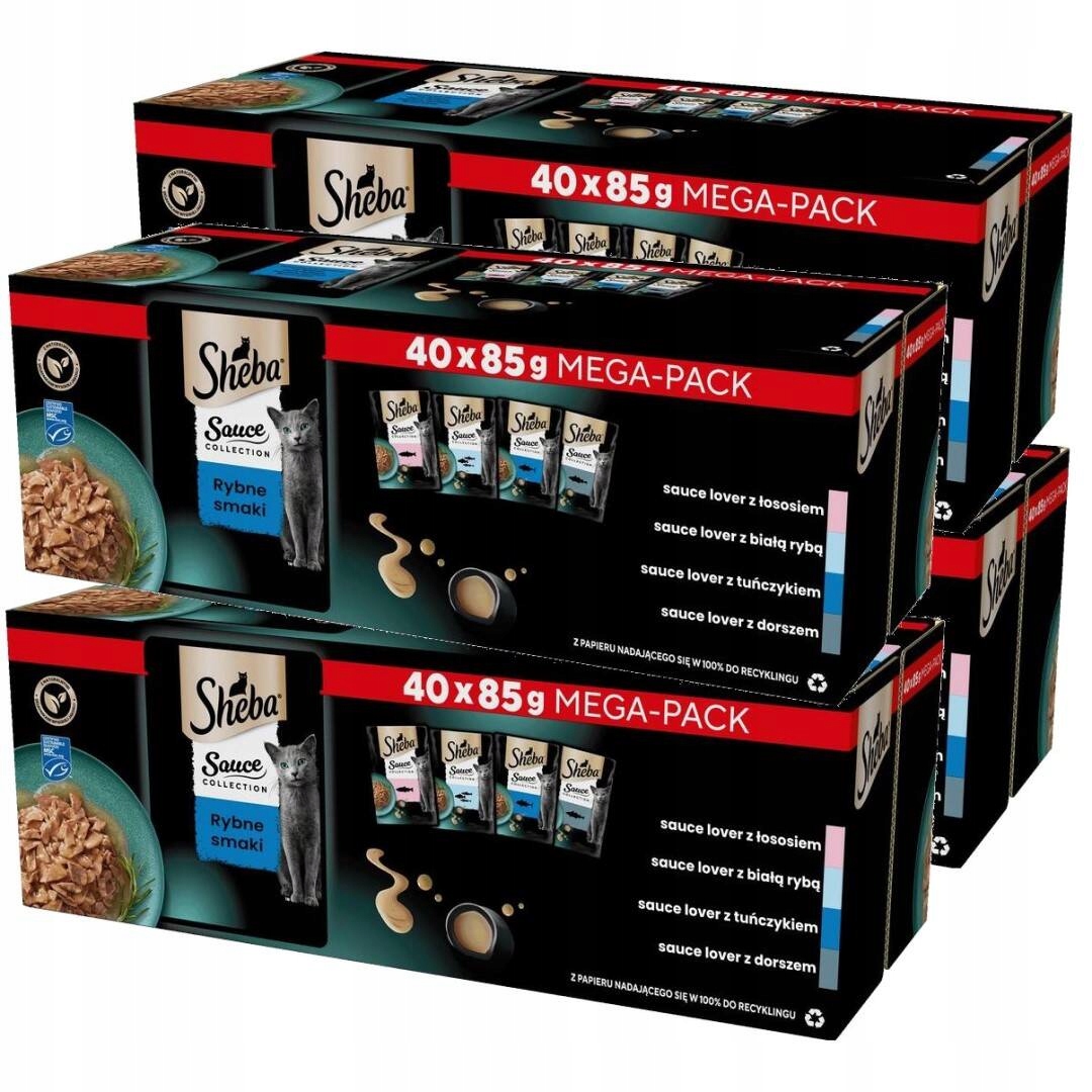 Levně Sheba Sauce Collection Rybí příchutě Mokré Krmivo Pro Kočky 160 x 85 g