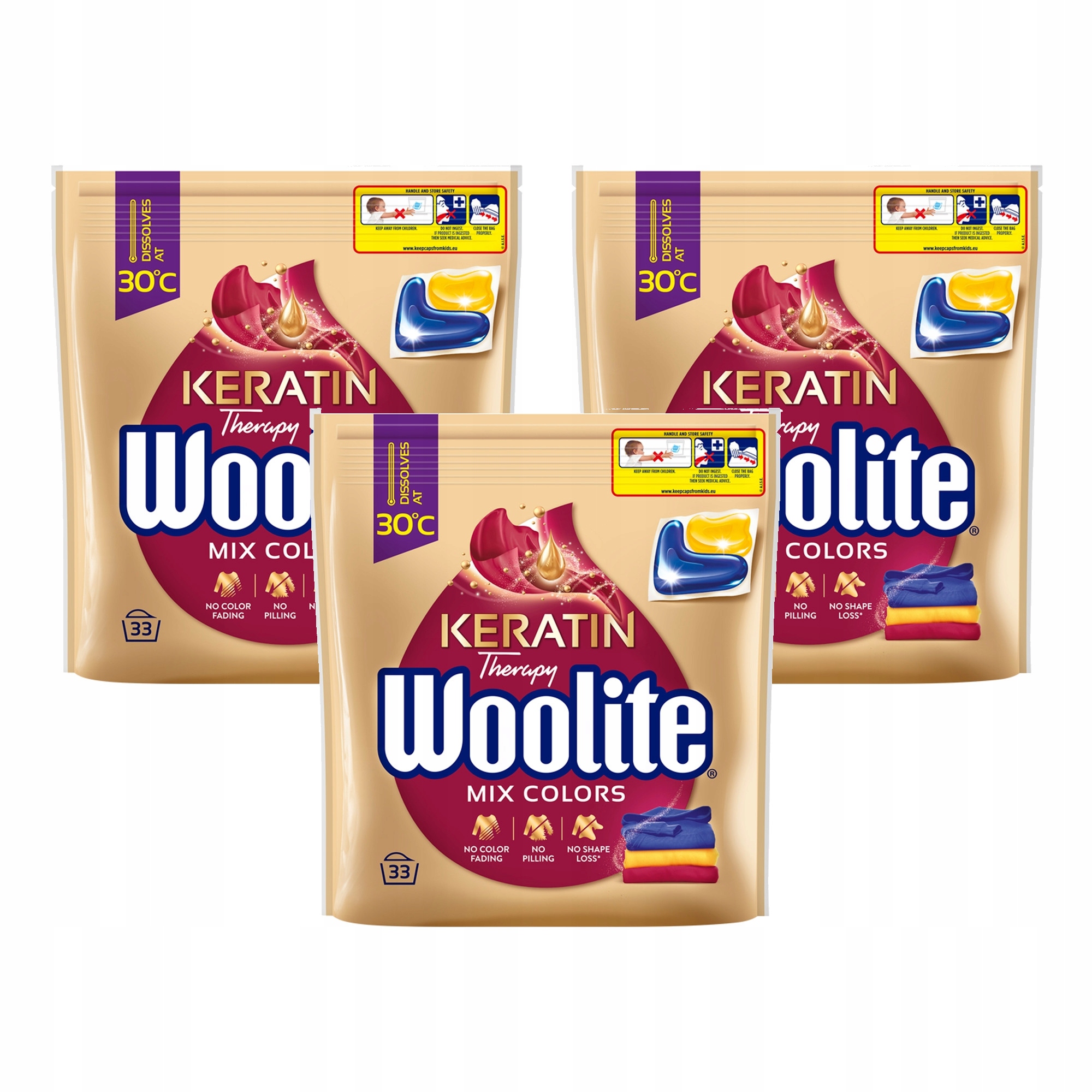 Levně 3x Kapsle na praní Woolite Colors na barvy s keratinem 33ks