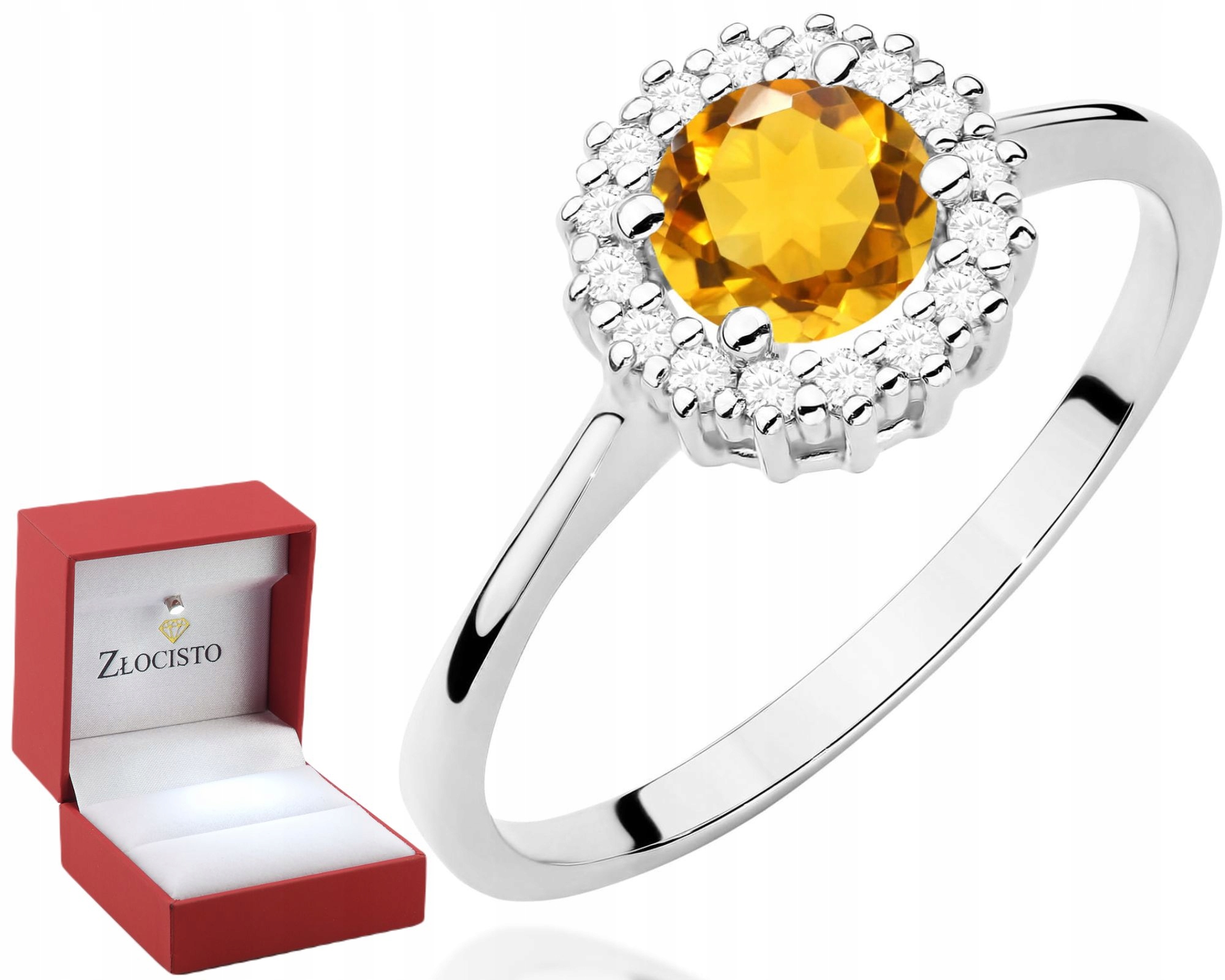 Bílé Zlato Prstýnek Citron A Diamanty Gravírování Bonus 585 Dárek