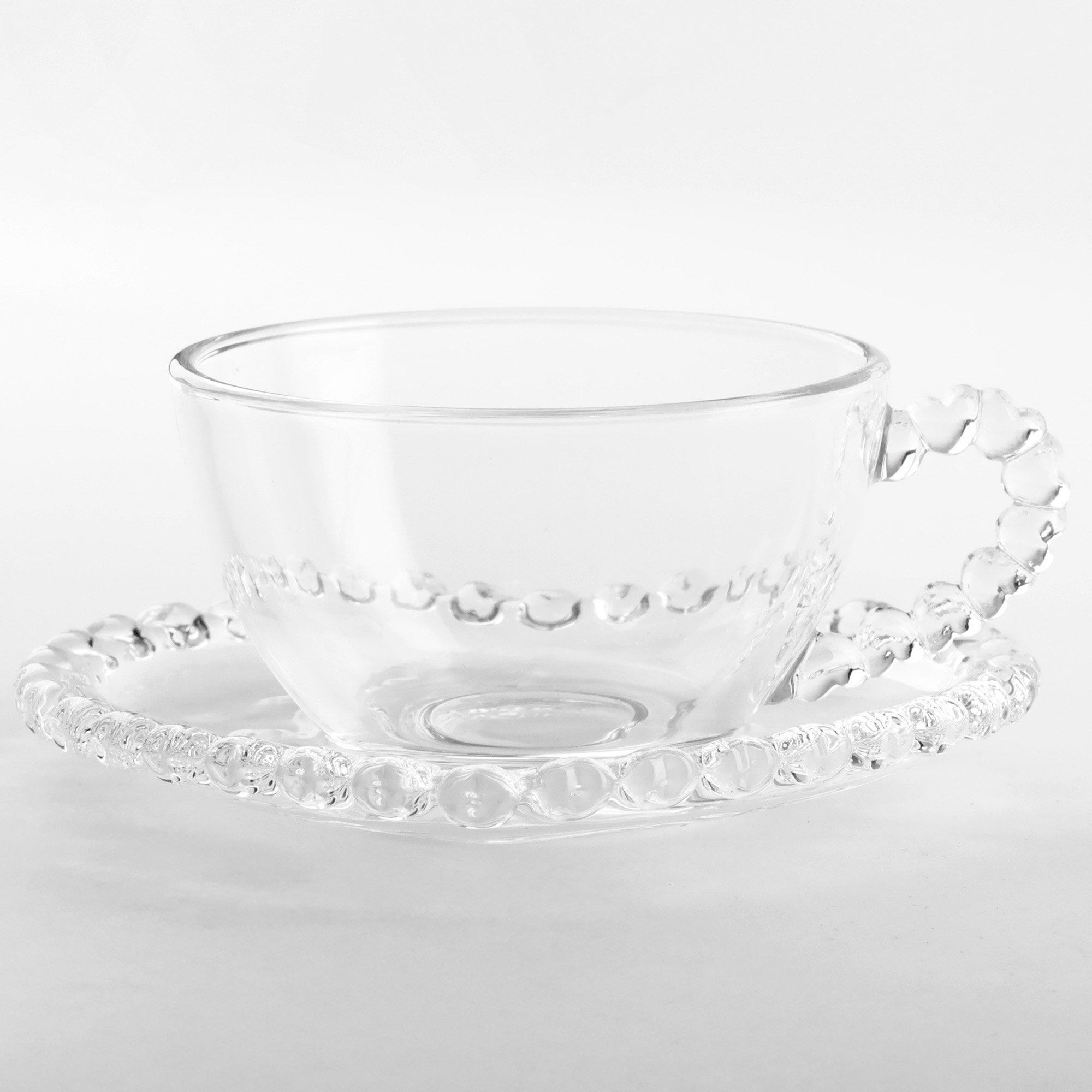 FILIŻANKA ZE SPODKIEM SZKLANA AMORA 200ML NA KAWĘ UNIWERSALNA WZÓR SERCE