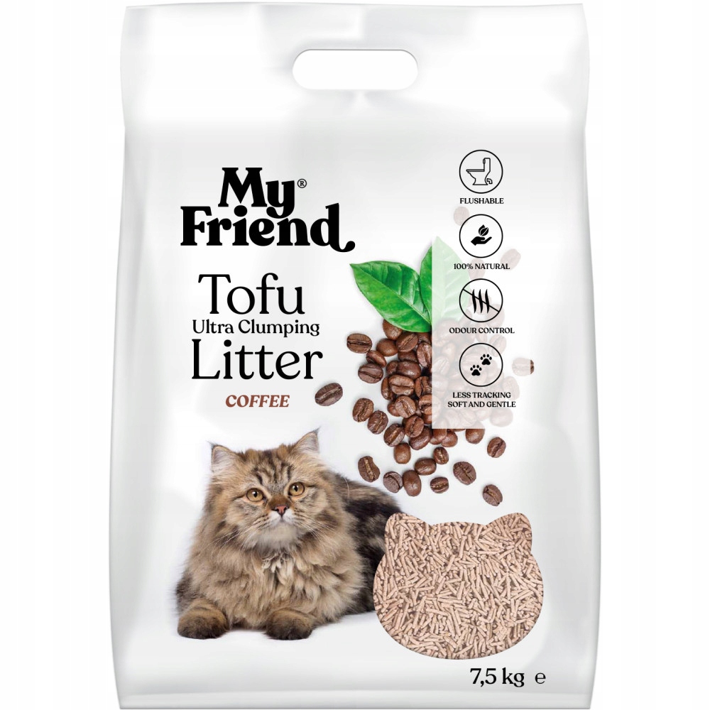 Levně My Friend Stelivo pro kočky tofu s hrudkující vůní Káva 7,5 kg 2 mm bez prachu