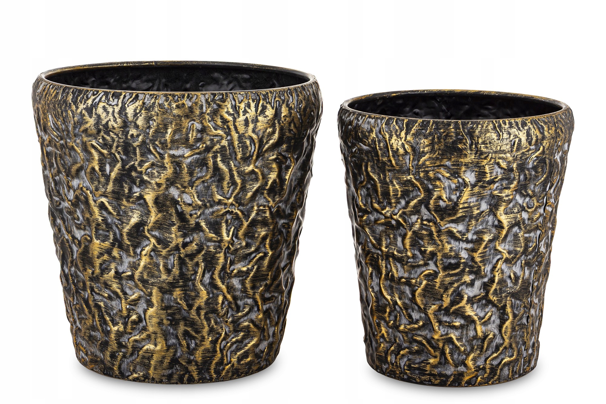 Obal Na Kvetináč na kvetináč Kovová Zlatá Čierna Sada 2 kusov Retro Loft