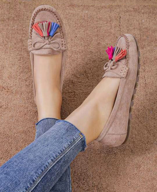 BALERINY DAMSKIE ZAMSZ MOKASYNY CHWOSTY BEŻOWE 38 Marka bez marki