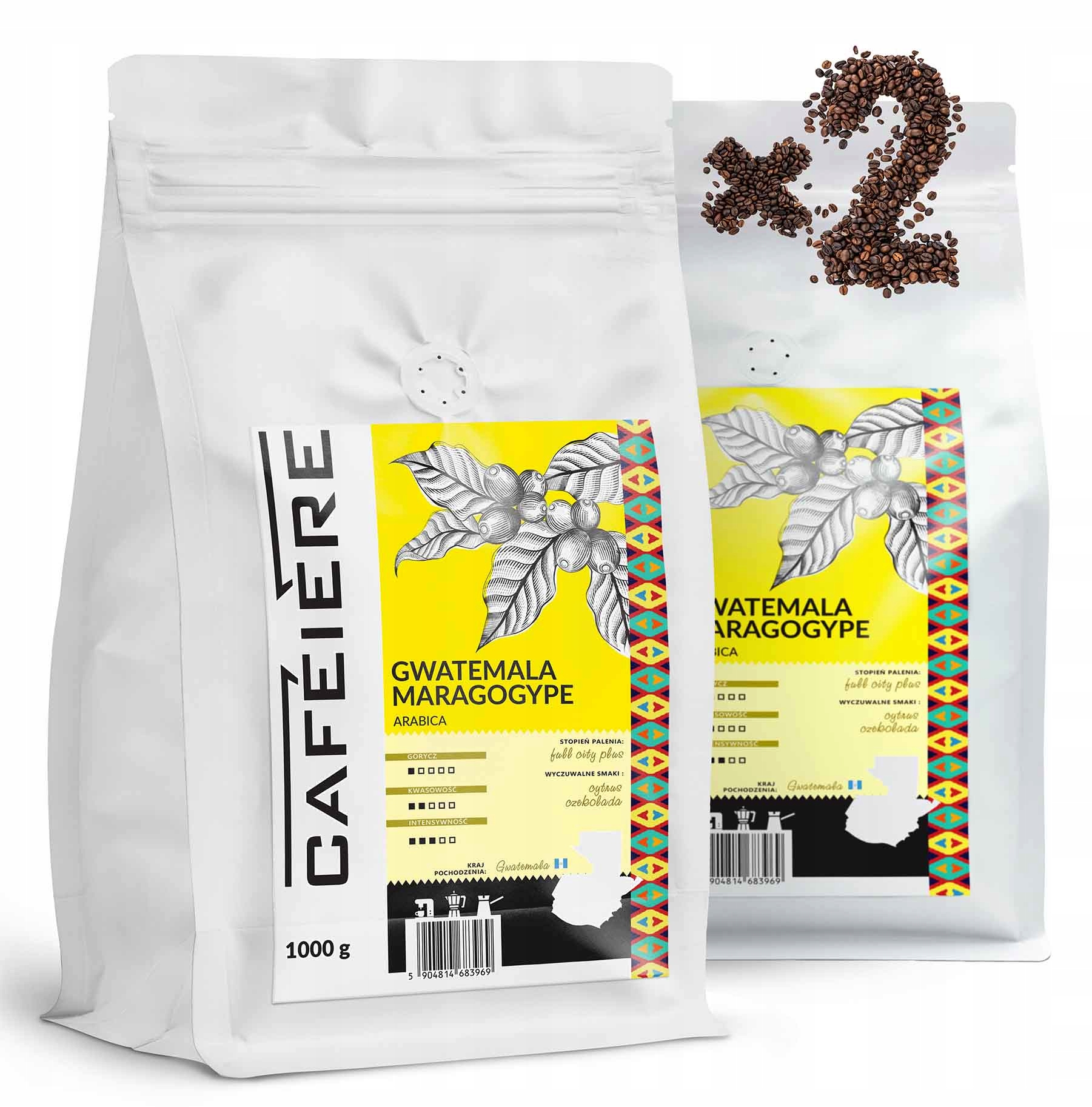 Levně Káva zrnková Guatemala Maragogype Premium 1kg x2 Čerstvě pražená Arabica