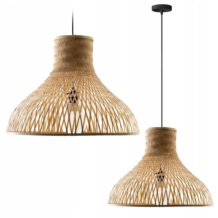 Lampa Sufitowa Wisząca Drewno Bambusowe Pleciona Naturalna XXL 60 cm Boho