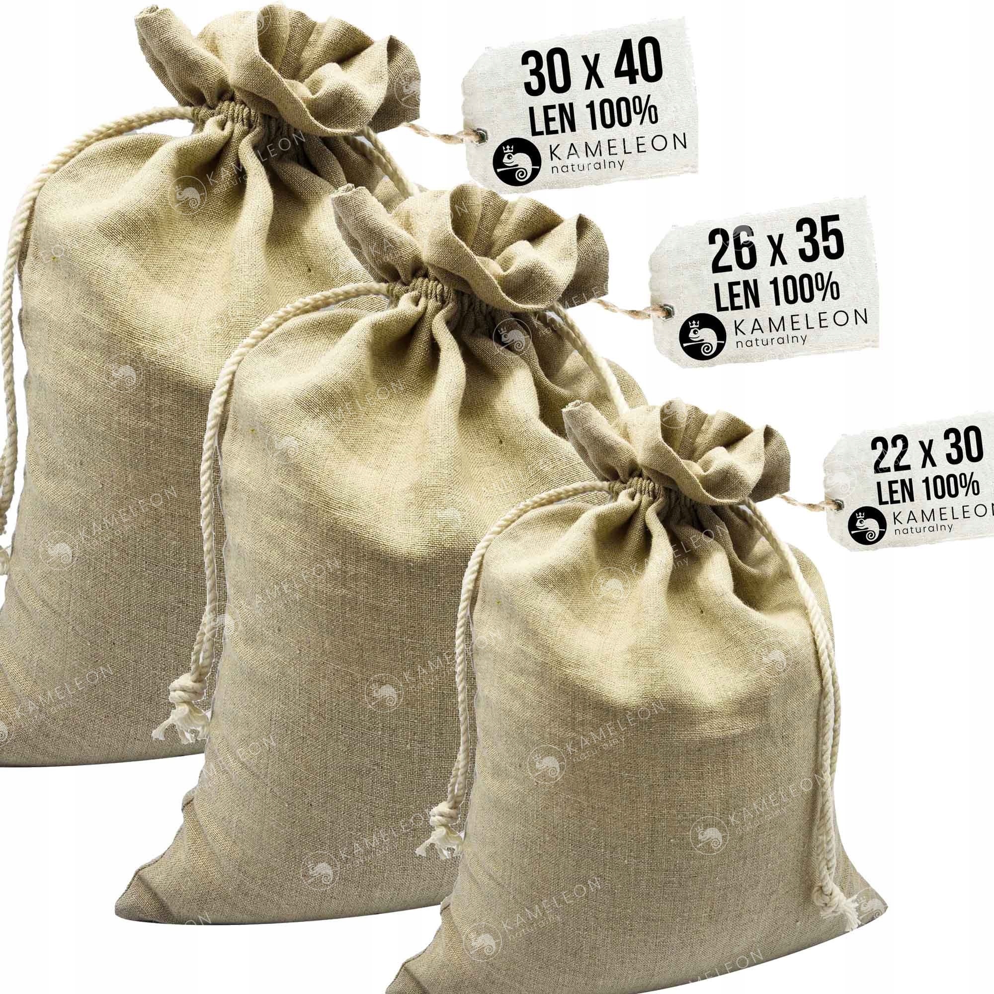 

Worek Lniany zestaw 3szt 22x30 26x35 30x40 100%LEN