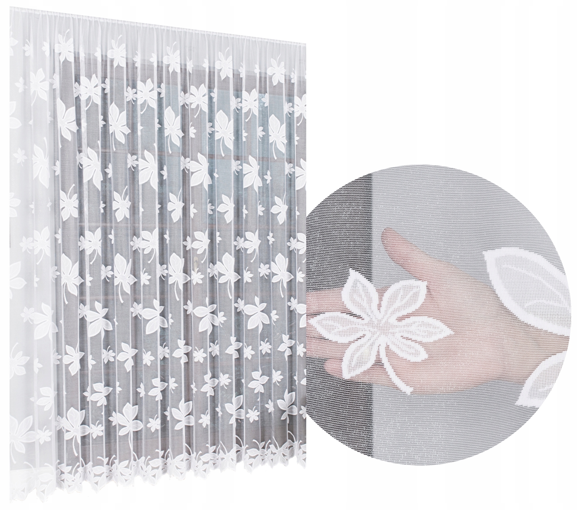 GOTOWA FIRANKA ŻAKARDOWA BIAŁA 300X240 NA TAŚMIE