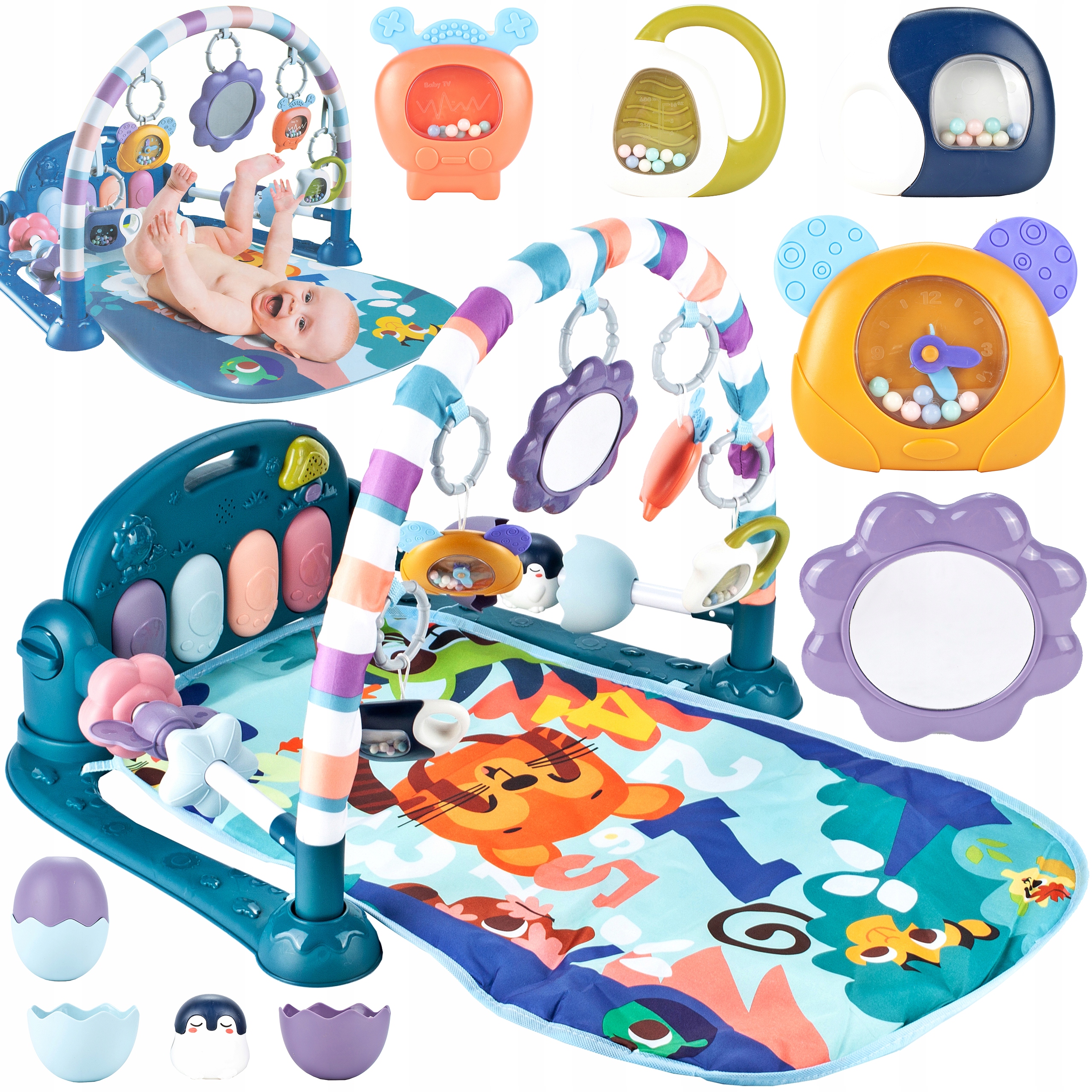 OKTATÓSZŐNYEG ZONGORA CSÖRGŐKKEL RÁGÓKÁK CSECSEMŐKNEK GYEREKEKNEK