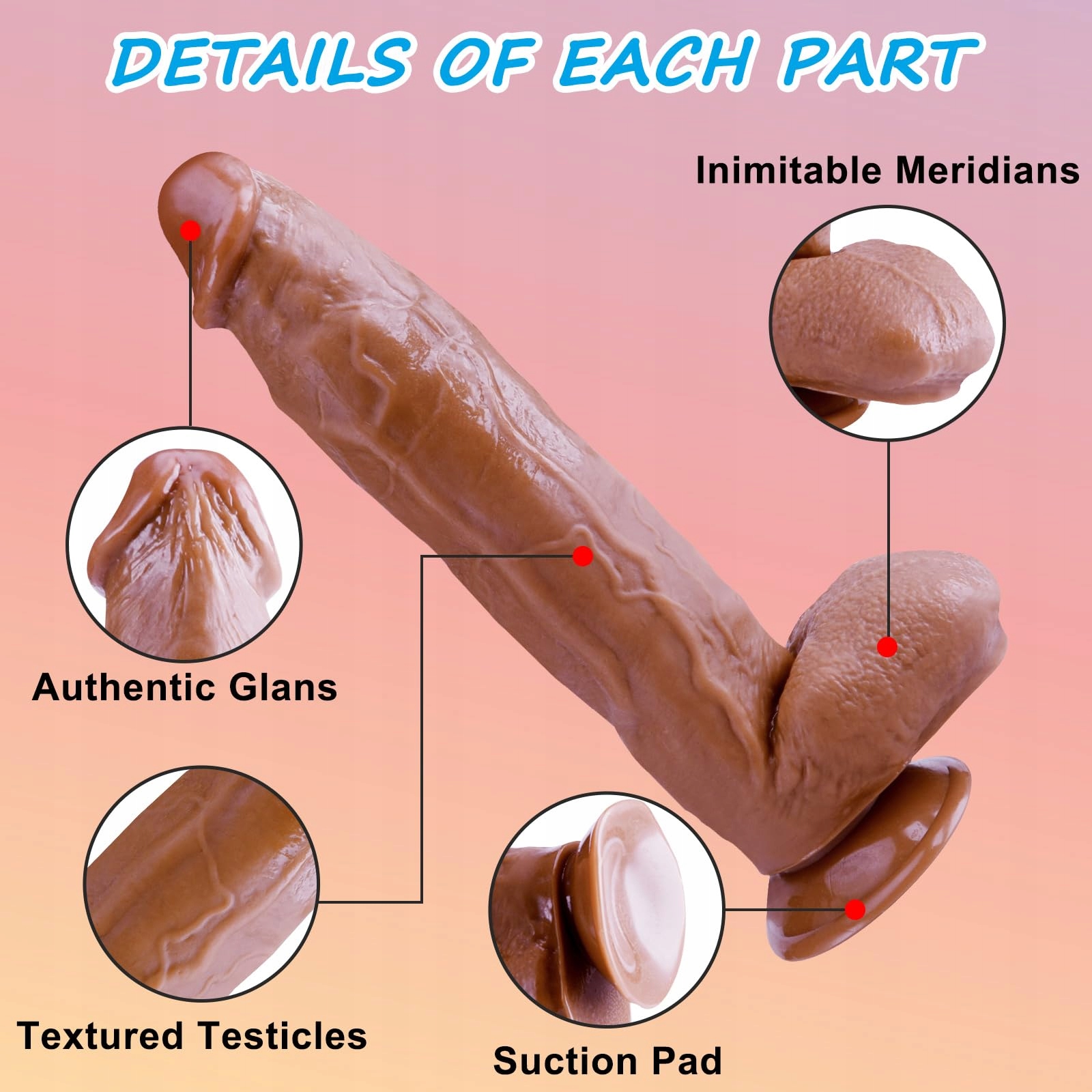BRAUN Długi Silikonowy Dildo XL z Przyssawką 30cm Duży Sztuczny Penis — miniatura 4