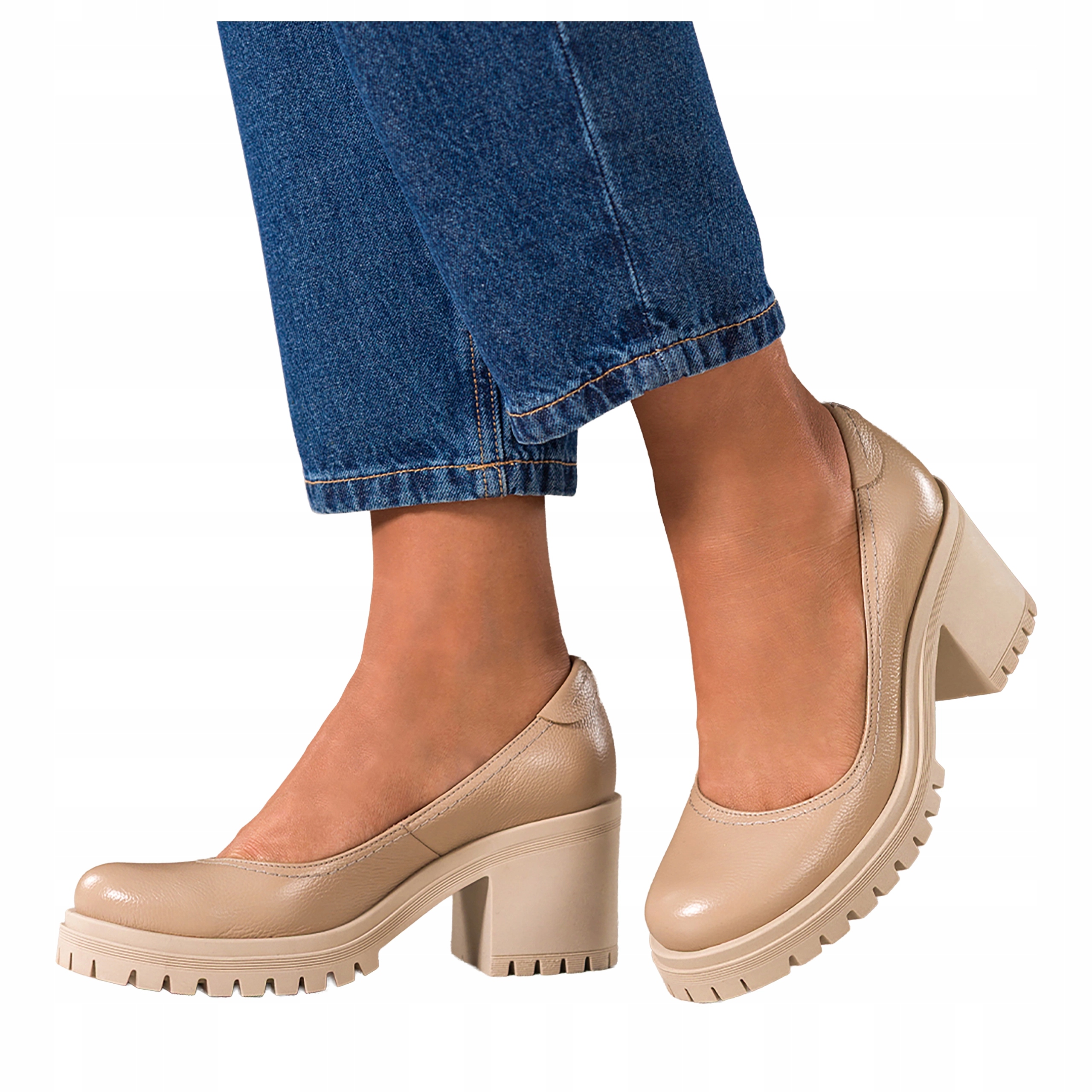 Béžové Polobotky Dámské Kožené Široký kotník Běžící platforma r 40