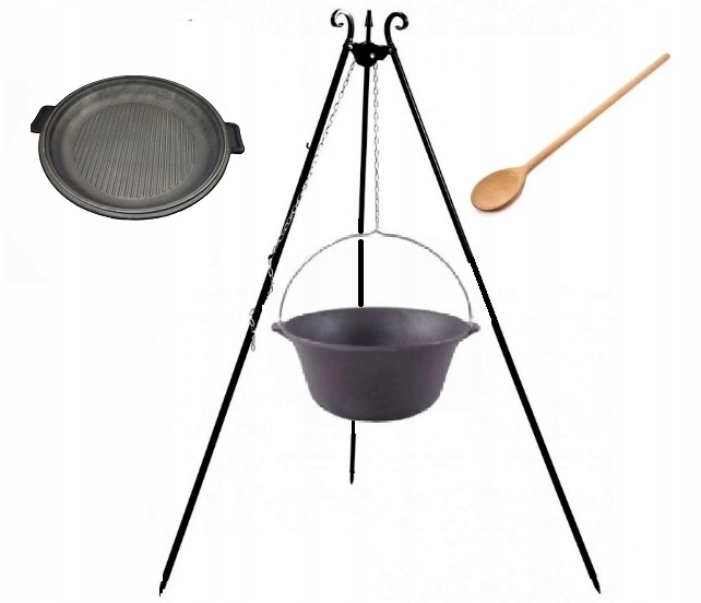 Kotel Maďarský Litinový 11 L s litinovým víkem kovaná trojnožka 180 cm