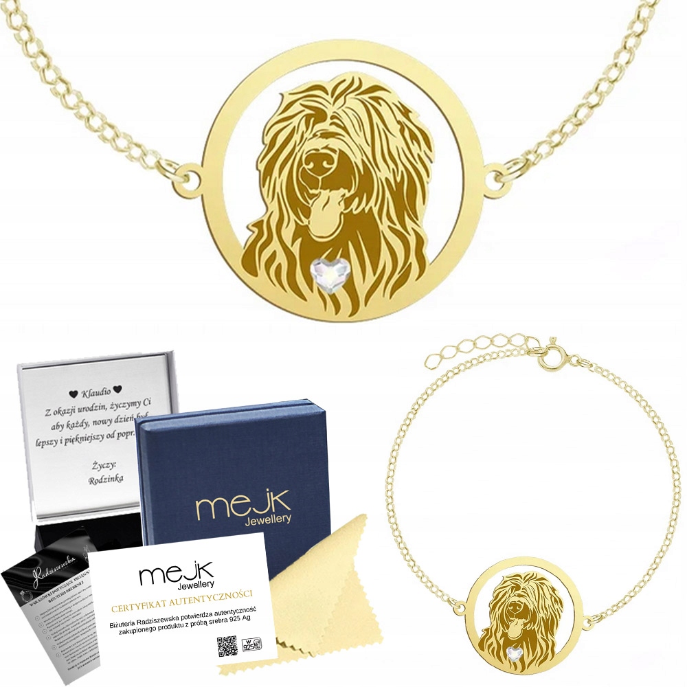 Zlatý náramek s psem Francouzský ovčák Briard 925 Šperky Gravírování