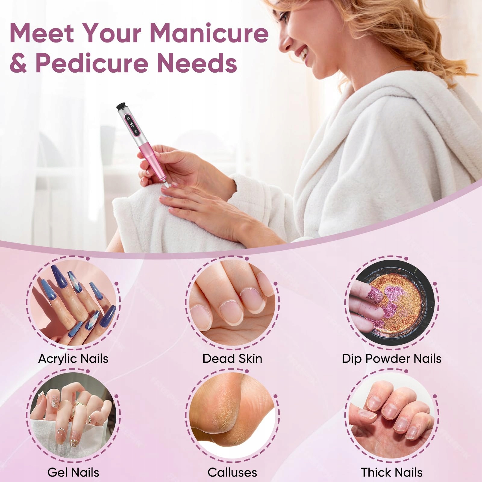 OUKZON Frezarka Do Paznokci Bezprzewodowa 12w1 Zestaw Manicure Pedicure — miniatura 8