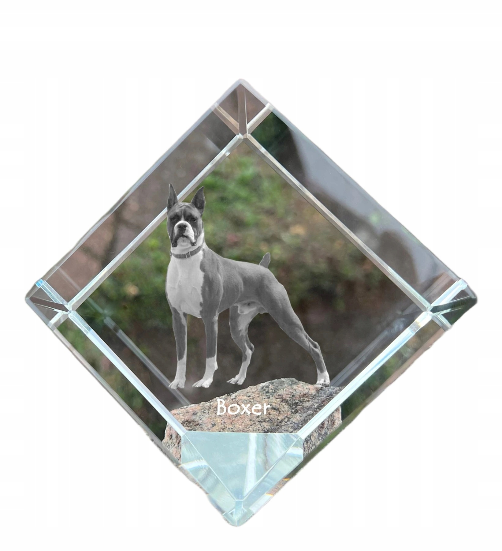 Boxerová krištáľová kocka s fotografiou psa, personalizovaná ozdoba na stôl