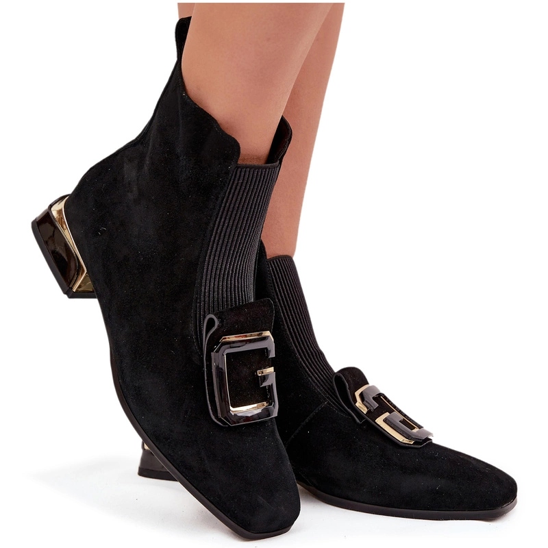 Dámské Kotníkové Boty Elegantní Přírodní Semiš Ozdoba D&a MR52-217 Černá 38