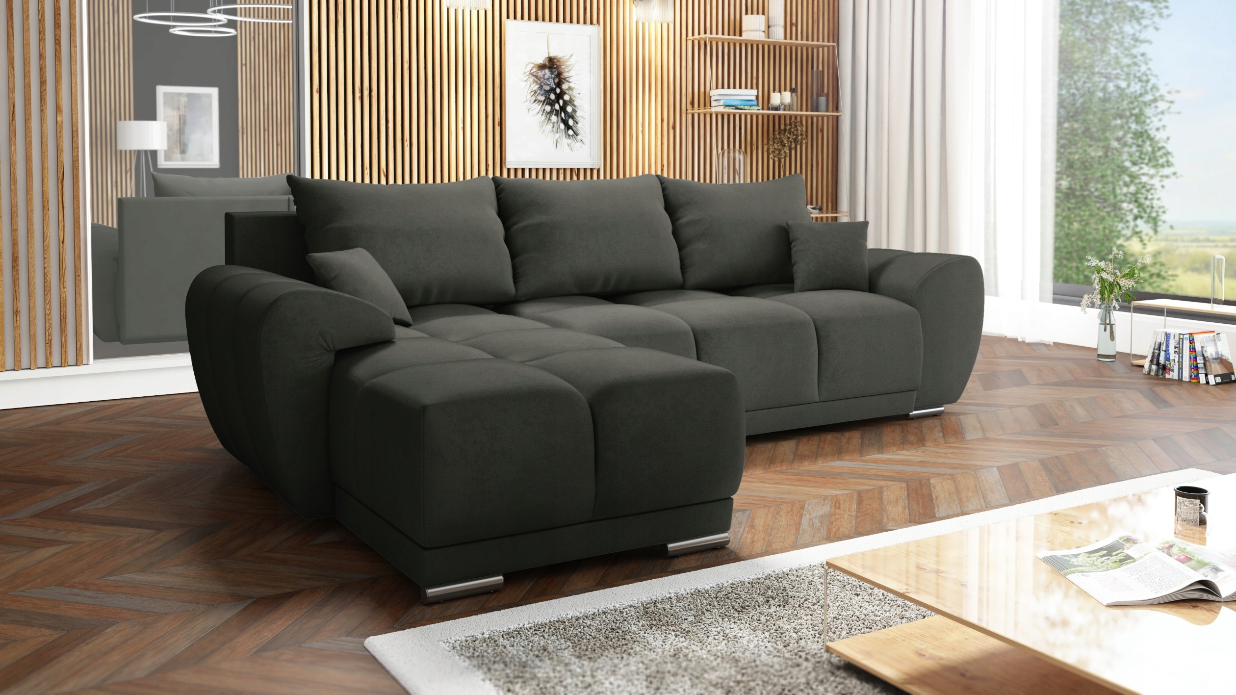 Rohová Sedací Souprava Rozkládací Rohová Sedačka S Funkcí Spaní Honey L, Vlnité Pružiny