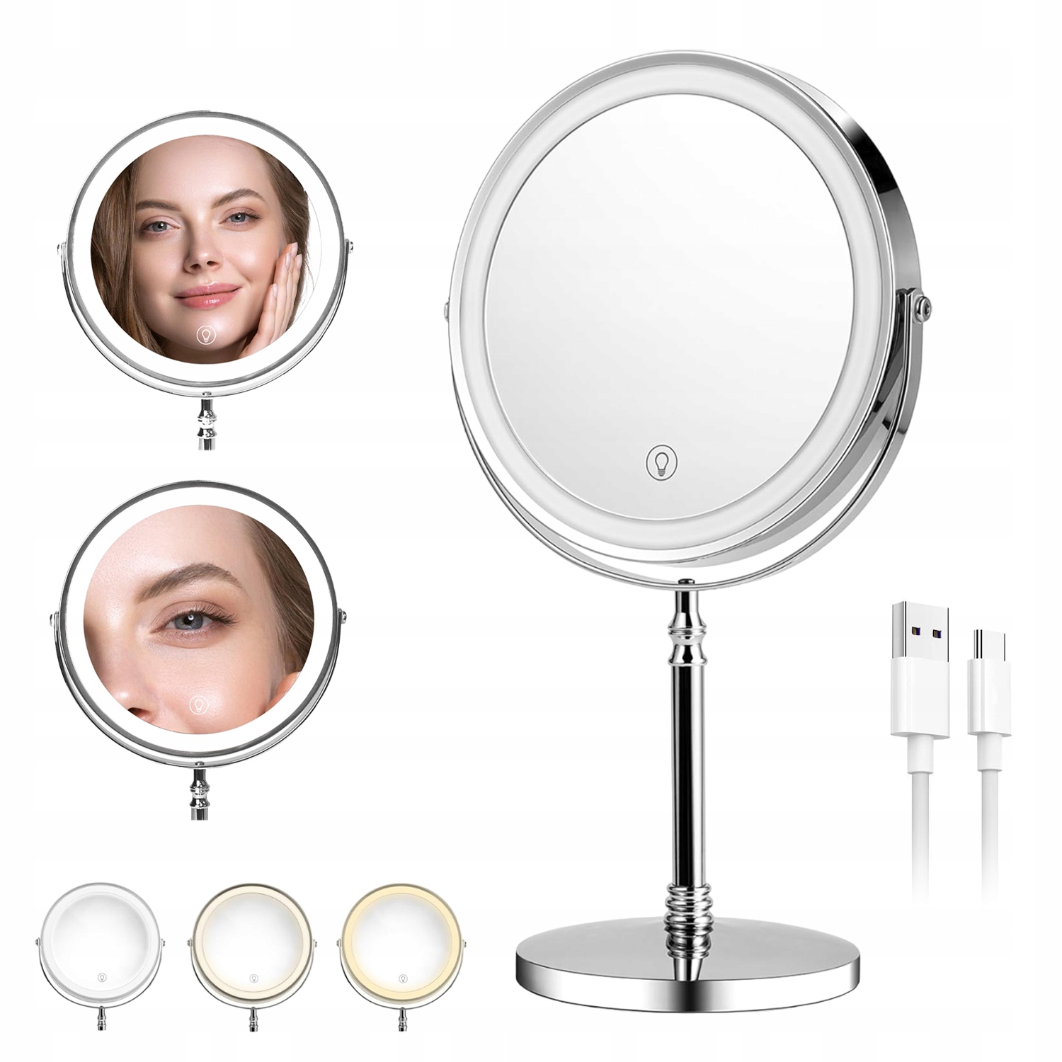 Podsvícené kosmetické zrcátko pro make-up 5x Zvětšující 3 barvy