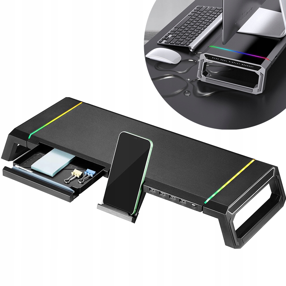 Ergonomický Podstavec Pod Monitor S 9 Režimy Rgb 30 Kg, Skládací S Usb