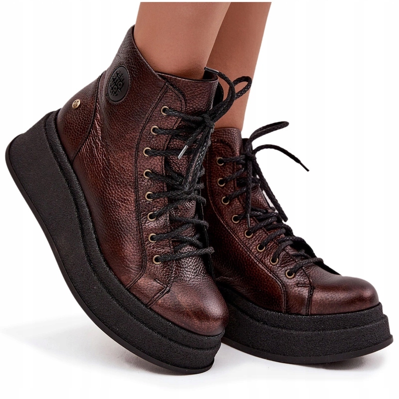 Kožené Kotníkové Boty Platforma Maciejka 06309-32 Matelická Hnědá 40