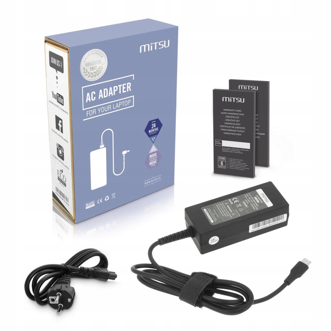 Zasilacz sieciowy Mitsu 45W Usb-c, Usbc, 5-20V, 2-3A (black) do notebooka