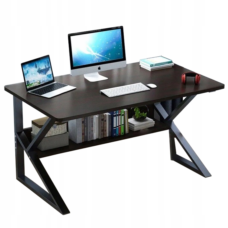 Počítačový psací stůl s policí 80 x 40 cm Černá deska Tmavě hnědá