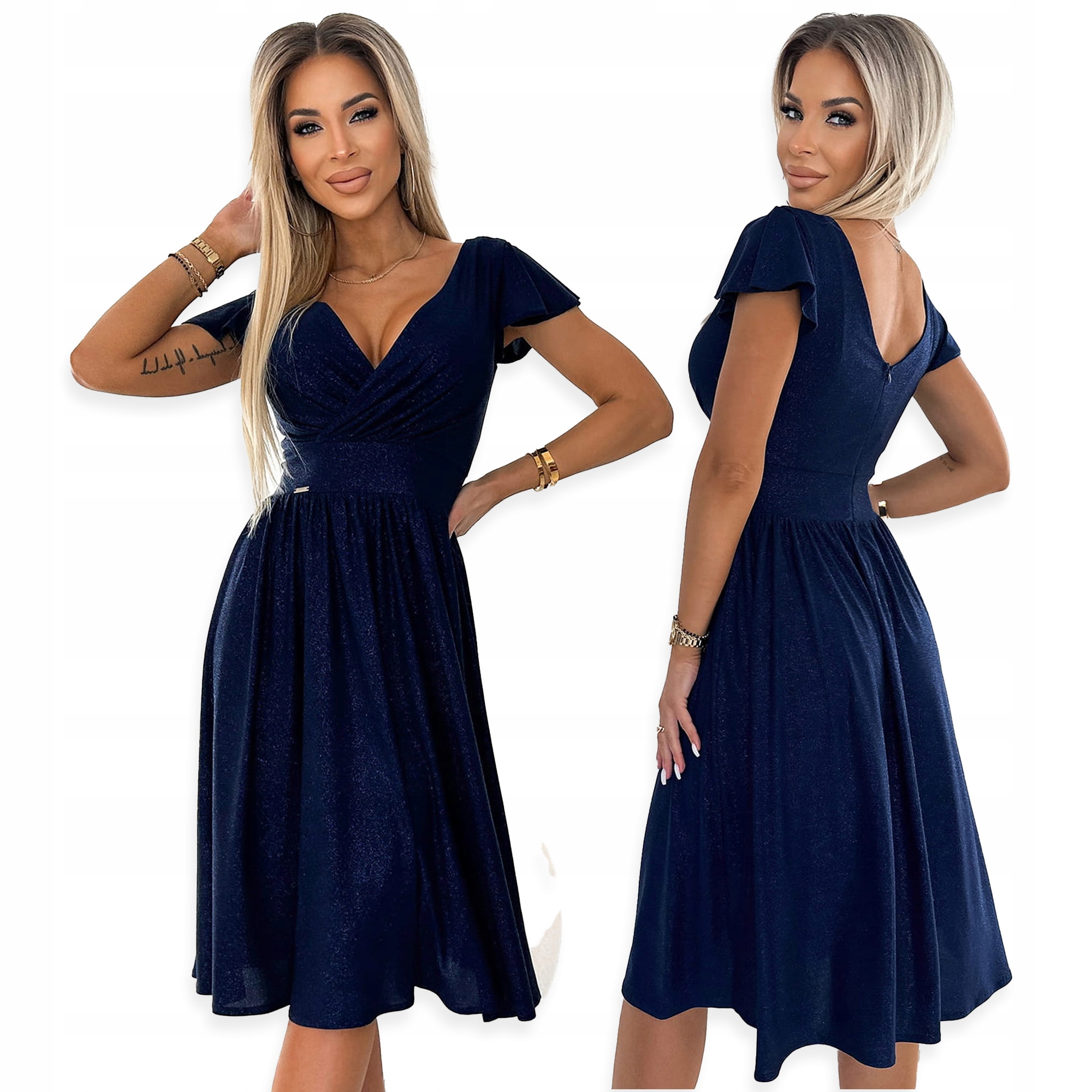 Matilde Šaty s výstřihem a krátkým rukávem Numoco Tmavě Modrá Třpytivá L