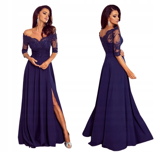 Tyto tmavě modré Šaty s Krajkovým Horním Dílem na maturitní ples svatební hostina Xs