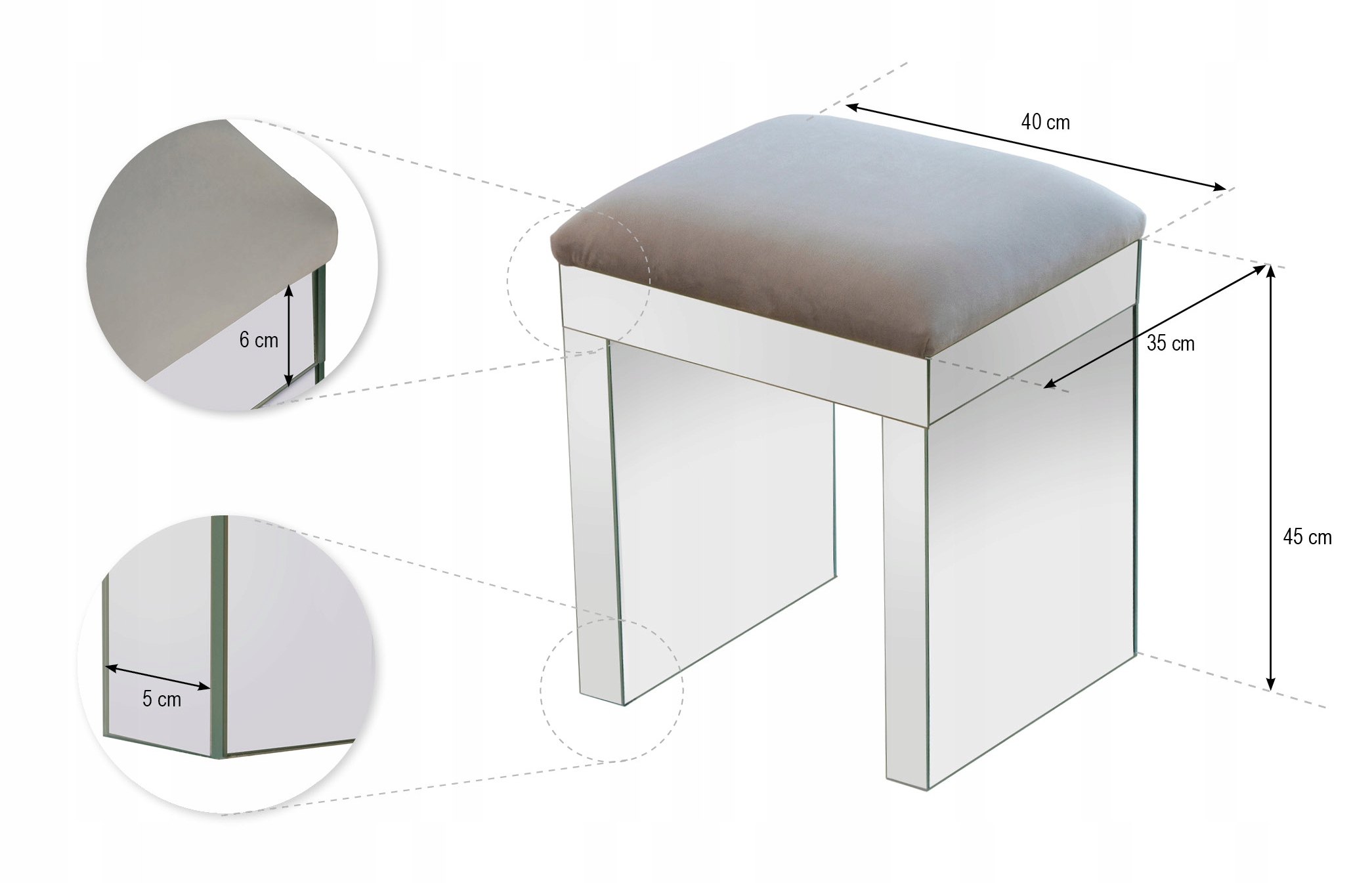 Siedzisko lustrzane LONG ISLAND, podnóżek,taboret Typ tapicerowana