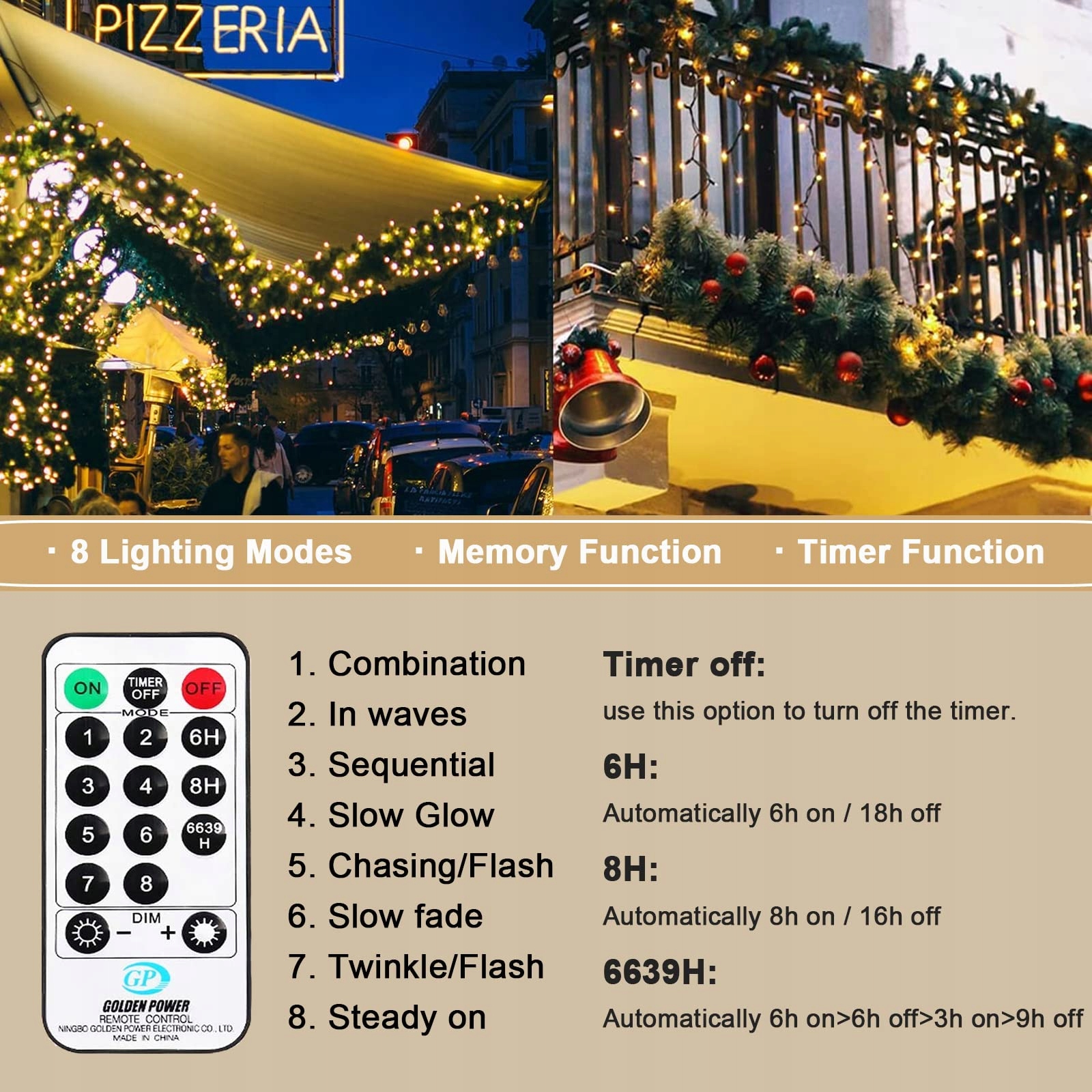 BOWFAR Lampki Świąteczne Zewnętrzne Łańcuch Świetlny 10M 100 LED IP65 — miniatura 3