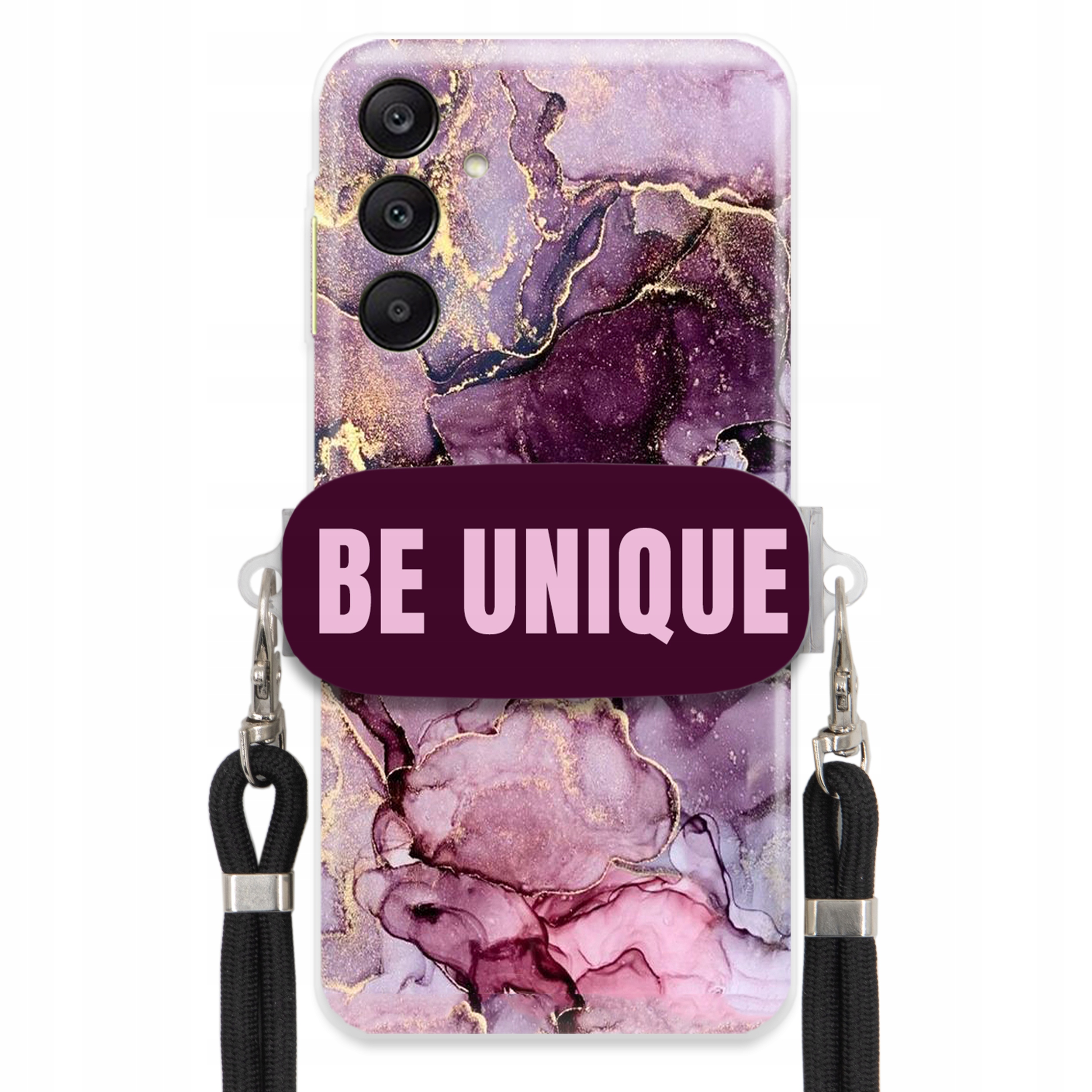 Puzdro pre Samsung A26 5G držiak na šnúrku Čierna Fialová Mramor Be Unique