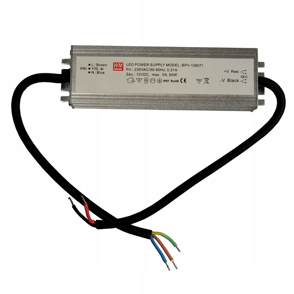 Zasilacz LED 12V 60W napięciowy IP67 aluminium