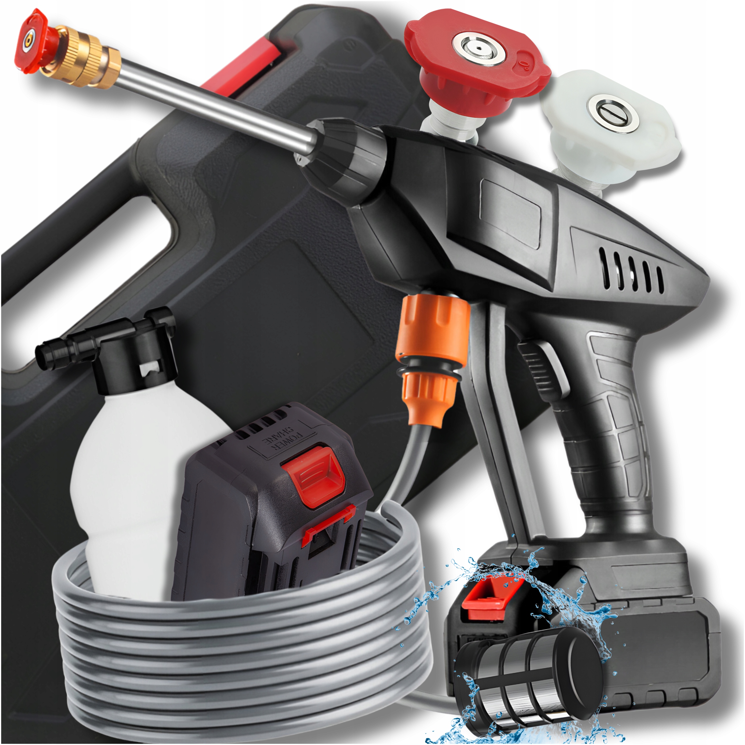 MOCNA BEZPRZEWODOWA MYJKA CIŚNIENIOWA OGRODOWA ZESTAW DO MYCIA OKIEN KOSTKI