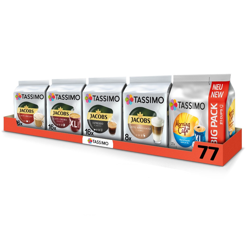 Kapsułki Tassimo Jacobs zestaw XXL, 5 opakowań, 77 kaw