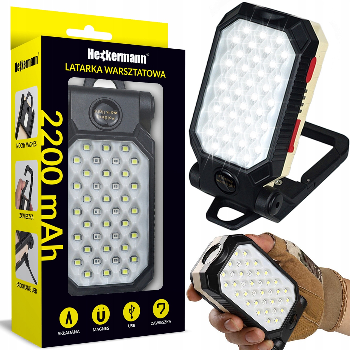 

Lampa Latarka Warsztatowa Led Cob Hak Magnes Usb