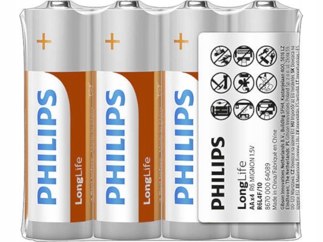 

Philips Baterie AA/R6 1,5V Duże Paluszki 4 szt.